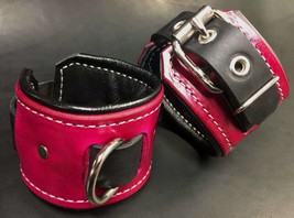 Handmade leather wrist cuffs with connector - £47.03 GBP