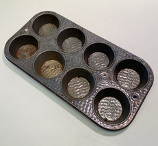 Vintage Bake King 8 Muffin Cupcake Tin Primitive Hammered Textured Rustic Metal - £18.49 GBP