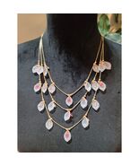 Women's Layered Gold Chain Necklace With Frosted Petal Charms And Pink B... - $29.70