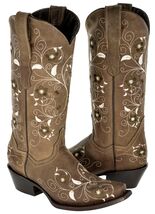 Womens Cowboy Boots Light Brown Western Wear Leather Floral Embroidered ... - $97.00