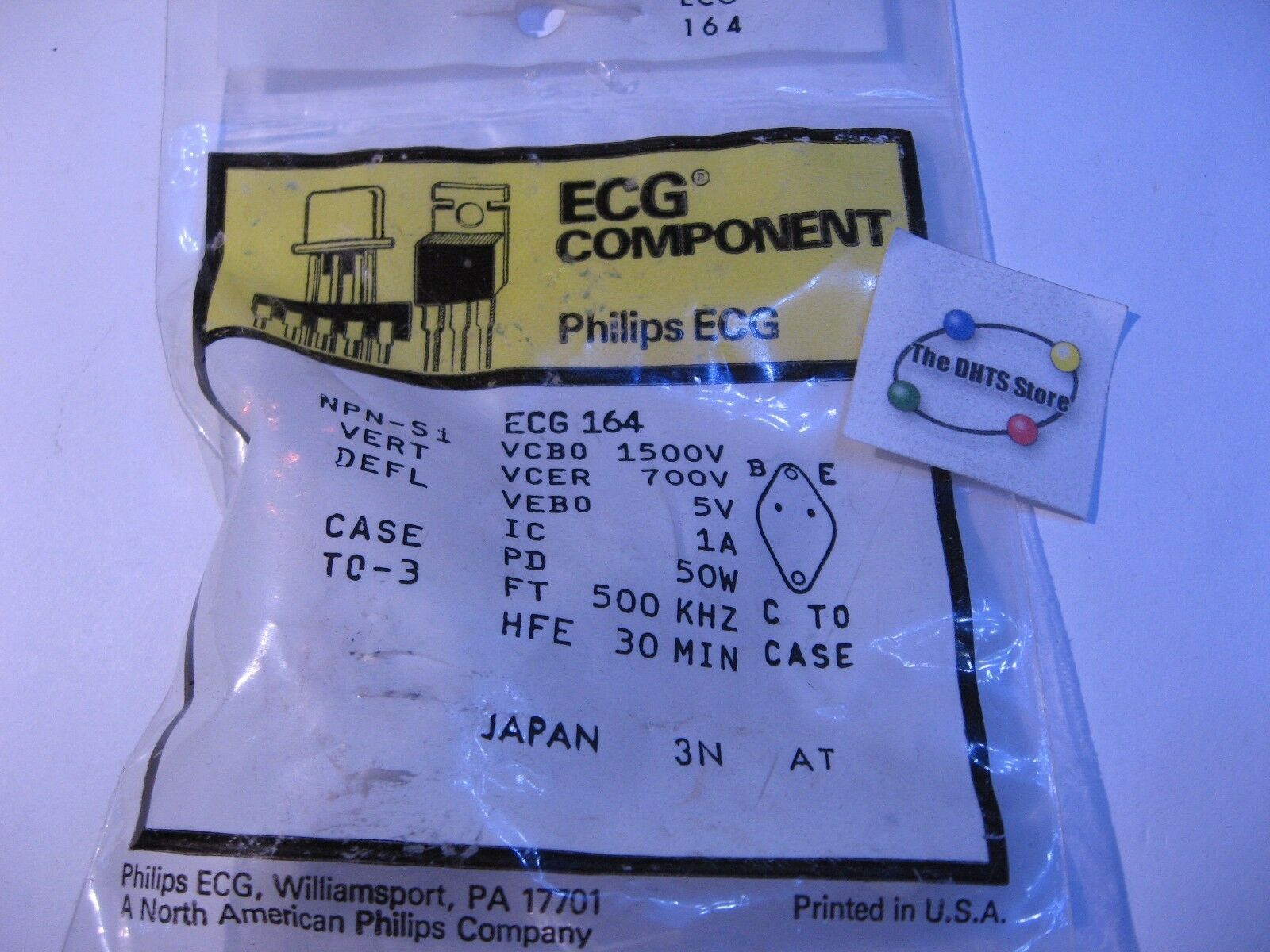 ECG164 Power Transistor Philips ECG TO-3 Vert-Deflection TV NTE164 - NOS Qty 1 - $9.49