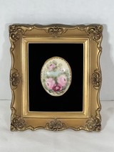 VTG Cameo Oval Brooch Pink Rose Gem On Velvet in Frame - £25.68 GBP