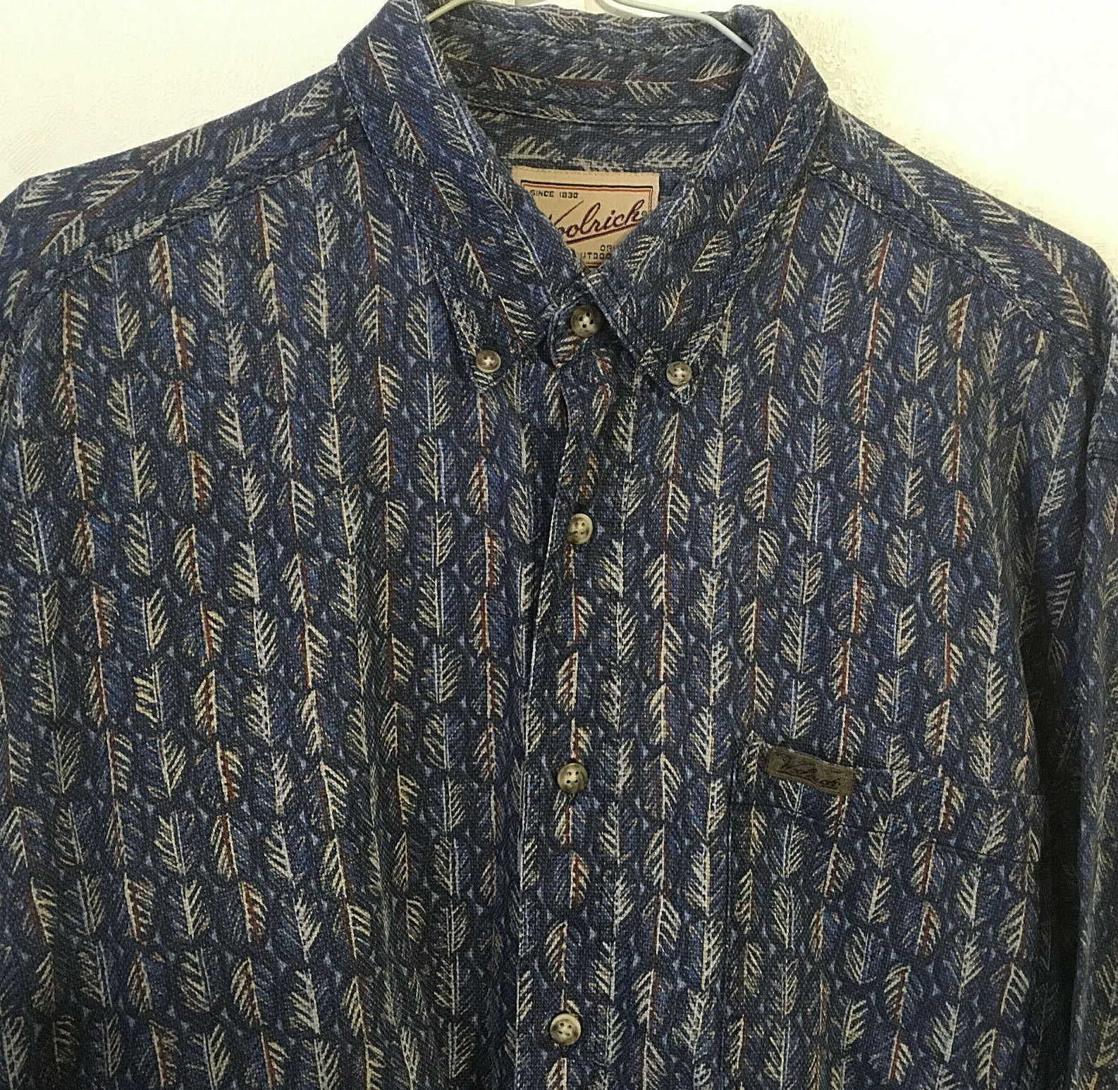 vintage long sleeve button front cotton shirt blue with multi color patt... - $27.72