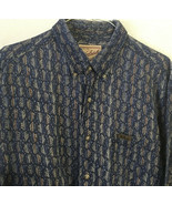 vintage long sleeve button front cotton shirt blue with multi color patt... - €24,15 EUR
