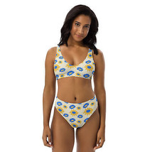 Recycled high-waisted bikini (yellow and blue daisies) - $39.60+