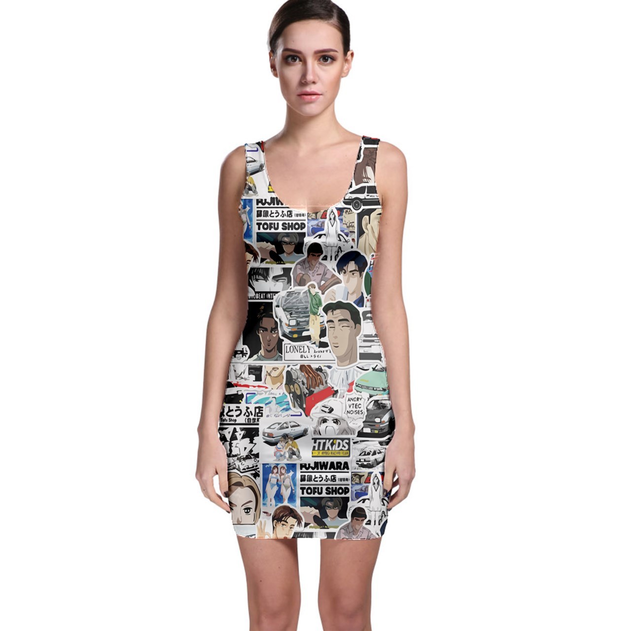Anime Manga Initial D Sticker Bomb Manga Otaku Wifu Sexy Bodycon Dress D... - $20.99