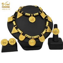 Female African Coin Jewelry Sets Nigerian Luxury Party Gift Dubai Gold Color Nec - £25.73 GBP