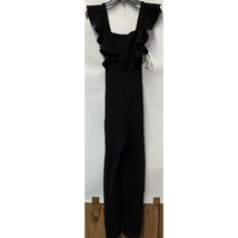 Aqua Womens S Black Ruffle Square Neck Cropped Leg Jumpsuit NWT BB87 - $820.66 MXN