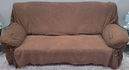 MA) Room Essentials 3-Seat Sofa Slipcover Chocolate Brown Soft Suede - £9.33 GBP