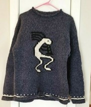 La Llama 100% Wool Pullover Sweater Handmade Ecuador Xl Kokopelli - £59.95 GBP