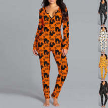 Halloween Printed Jumpsuit Long Sleeve Home Pajamas Casual Trousers Wome... - £16.39 GBP