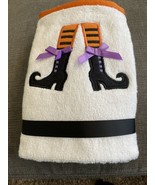 Casaba Set of 2 Witch Feet Embroidered Orange &amp; Black Cotton Hand Towels... - $18.99