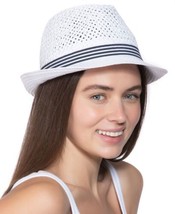 allbrand365 designer Womens Open Braid Fedora Color White Size One Size - £34.43 GBP