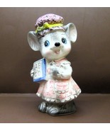 Vintage Ceramic Mouse Bank ABC&#39;S Pink Dress &amp; Hat Yellow Ribbon Unbranded - $276.26 MXN