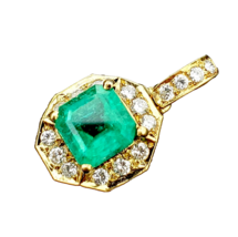 Earth mined Emerald Diamond Pendant Deco Halo Design 18k Gold Hand Crafted - £5,804.17 GBP