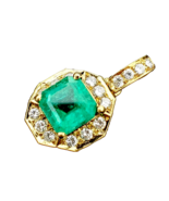 Earth mined Emerald Diamond Pendant Deco Halo Design 18k Gold Hand Crafted - $7,226.01