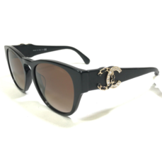 CHANEL Sunglasses 5455-Q-A c.622/S5 Black Leather Crystals Frames w Brown Lenses - £221.65 GBP