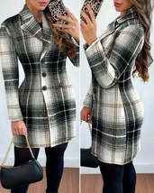 Autumn V-neck Double Breasted Slim Woolen Coat Dress - £29.53 GBP