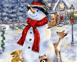 35.5" X 44" Panel Snowman with Forest Friends Christmas Cotton Fabric D4... - $15.73