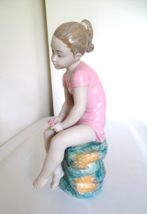 1978 Lladro 12&quot; NAO Daisa Porcelain Figurine Pensive Girl Sitting on Rock w/Rose - £199.10 GBP