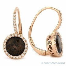 2.92ct Round Cut Smoky Quartz &amp; Diamond Leverback Drop Earrings in 14k Rose Gold - £592.94 GBP