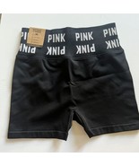 Victoria&#39;s Secret PINK 3&quot; SEAMLESS HIGH-WAIST SHORTIES Small Black Logo - £19.82 GBP