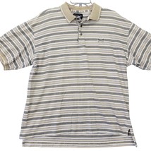 Eagle Golf Men Polo Size L White Khaki Preppy Stripe Classic Short Sleeve Button - £5.78 GBP