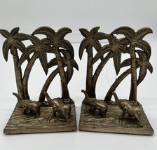 Vintage Brass Elephant With Palm Trees bookends - $37.40