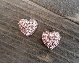 4 Druzy Cabochons Flatbacks Heart 13x12 Faux Druzy Quartz Rose Gold Pink - £2.79 GBP