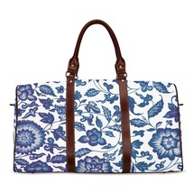 Water Resistant Travel Bag Overnight Carry on Blue Flower Pattern - £56.36 GBP