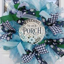 Welcome to Our Porch Wreath 22 Inch Blue Green Mesh Daisy Door Decor - $54.99