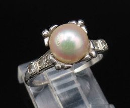 PLATINUM - Vintage Victorian Cultured Pearl &amp; Genuine Diamond Ring Sz 5.... - $429.67