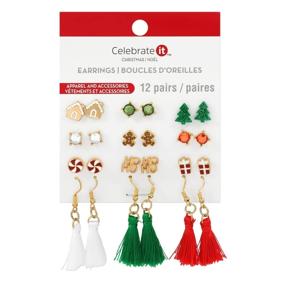 Celebrate It Tassel Christmas Earring Set 12 Pairs - $16.82