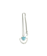 Silver Tone D Ring Necklace Turquoise Colored Accent 18&quot; - £13.19 GBP