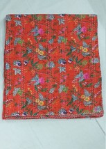 Traditional Jaipur Handmade Orange Flora Kantha Quilt Bedspread Throw Blanket Qu - £44.19 GBP+