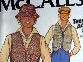 McCall's 6272 Teen boy Vest and caps Hats news boy fishing size 20 vintage 1978 - $11.87