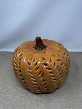 Pottery Barn Filigree Ceramic Punched Orange Pumpkin Luminary Halloween 8” - £156.60 GBP