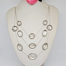 CHICO&#39;S Clear Lucite Bead Station Statement Necklace Silver Tone Layered Bib - £17.94 GBP
