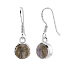 Round Labradorite Charms 925 Silver Fish Hook Earrings - £22.41 GBP