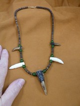 G-162-204A) Gator Alligator 2 Teeth + Toe Aceh Bovine Bone + Green Jade Necklace - $53.28