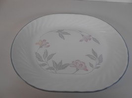 Corelle Pink Trio Oval Platter Serving Plate Vintage Corning Blue Edge Floral - $10.40