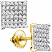 Authenticity Guarantee 
10kt Yellow Gold Womens Round Diamond Square Earrings... - £519.10 GBP