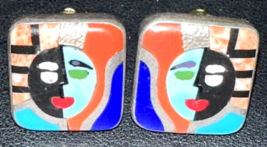 Manuel Porcayo Figueroa Inlay Earrings 950 Sterling Silver Mexico - £82.22 GBP