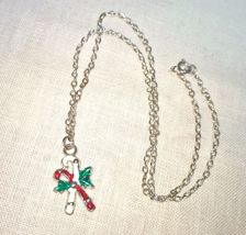 Girl&#39;s Vintage Candy Cane Dime Store Necklace 17&quot; Long Silvertone - £3.91 GBP