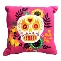Sugar Skull Decorative Throw Pillow 2 Sided Flowers Embroidered 16&quot;x 16&quot; Pink - £21.69 GBP