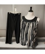 Vintage Undercover Wear Sz M Silky Pajama Set Black White Tank Top Capri... - $24.95