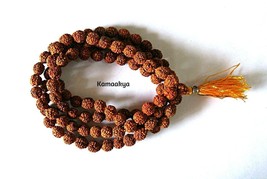 Rudraksha Mala Santo Hindu 108 + 1 Cuentas Rosario Mala 6 mm Tamaño Collar En... - $9.37