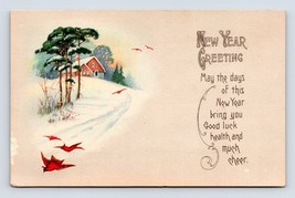 Winter Cabin Scene New Year Greeting w Poem Unused  UNP DB Postcard K14 - £3.87 GBP