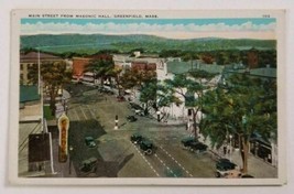 Greenfield,MA Main Street from Masonic Hall Vintage Cars Postcard Posted... - $13.62