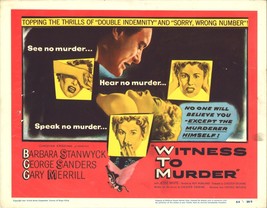 WITNESS TO MURDER (1954) Title Lobby Card Barbara Stanwyck &amp; George Sanders - $95.00